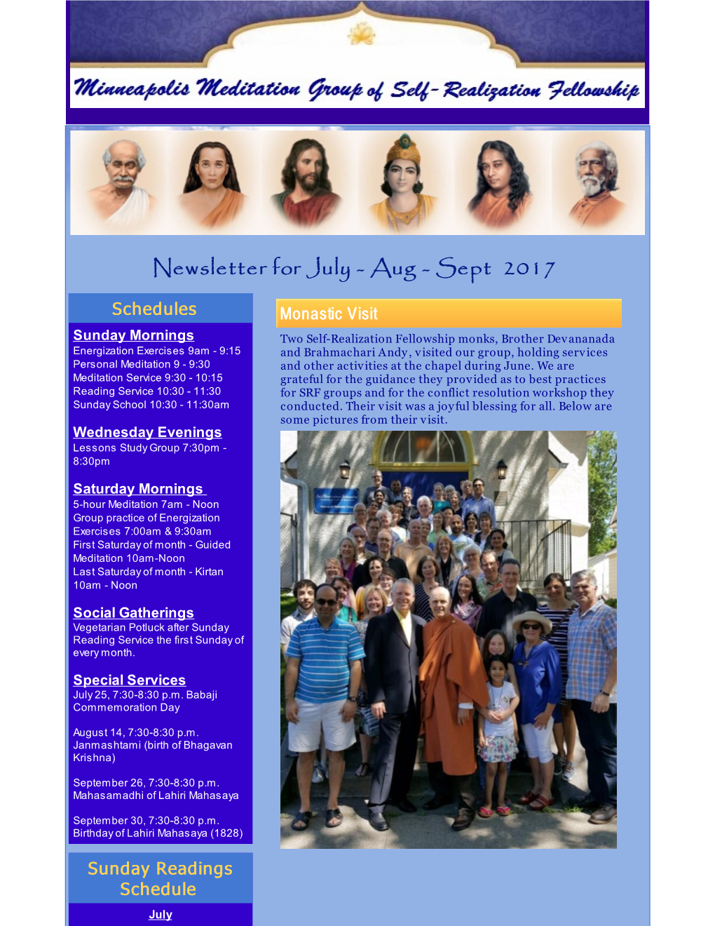 Newsletter for July - Aug - Sept 2017