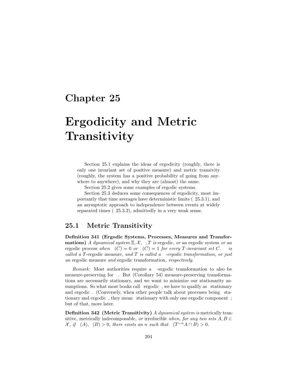 Ergodicity and Metric Transitivity