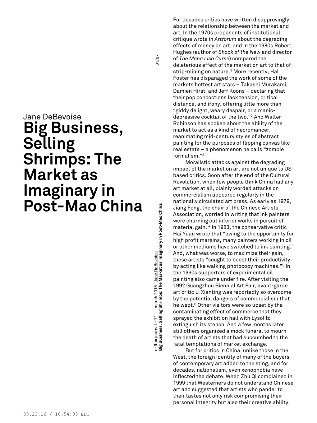 Big Business, Selling Shrimps: the Market As Imaginary in Post-Mao