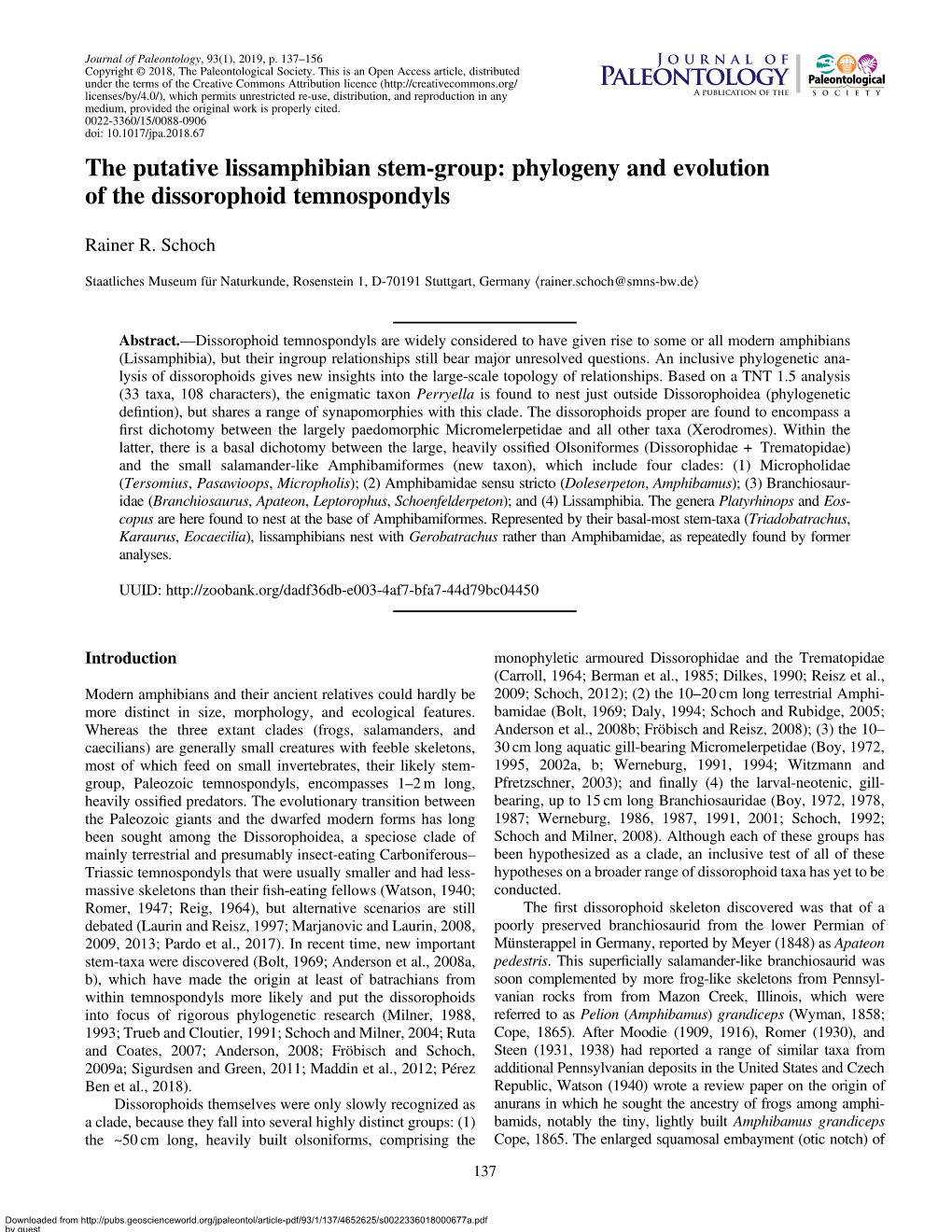 Phylogeny and Evolution of the Dissorophoid Temnospondyls