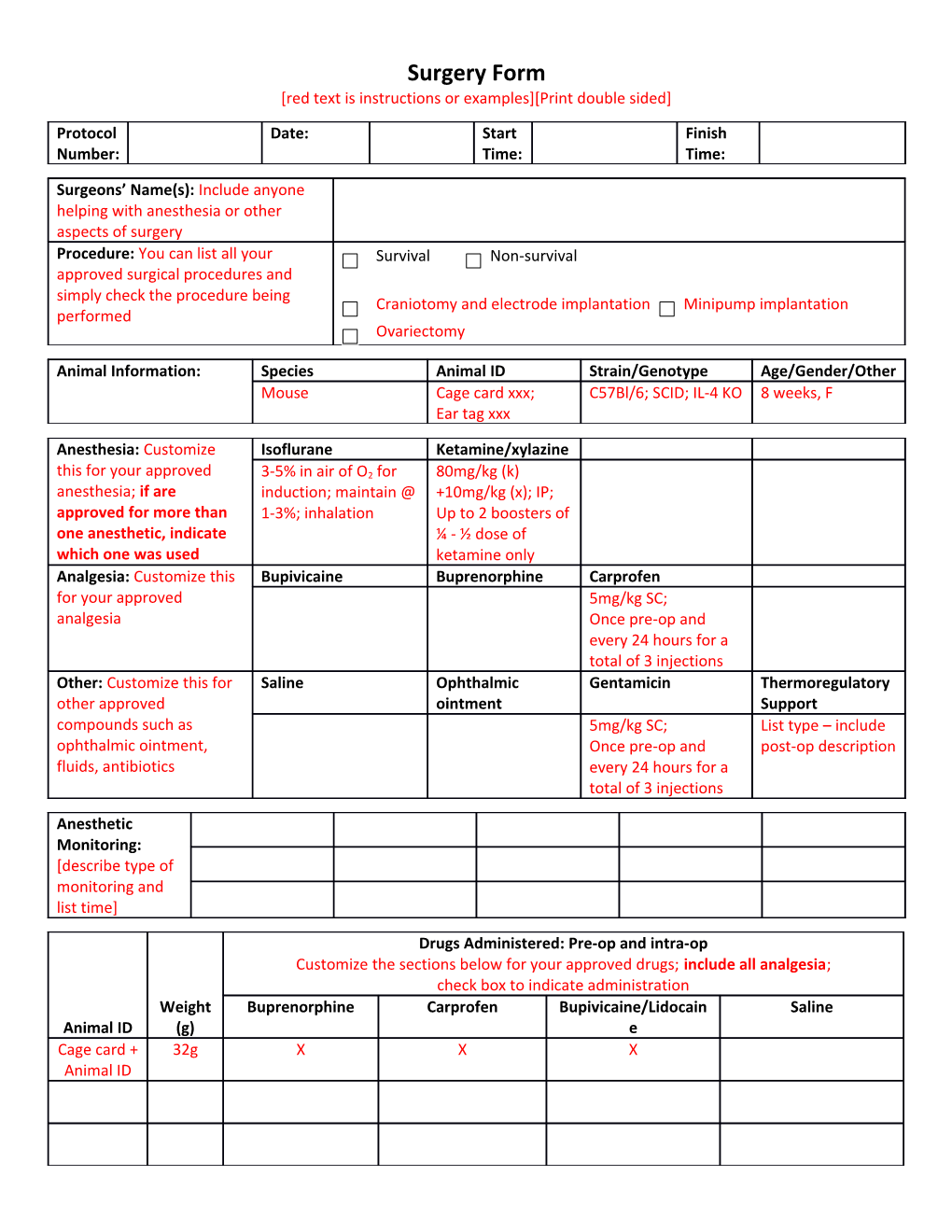 Red Text Is Instructions Or Examples Print Double Sided