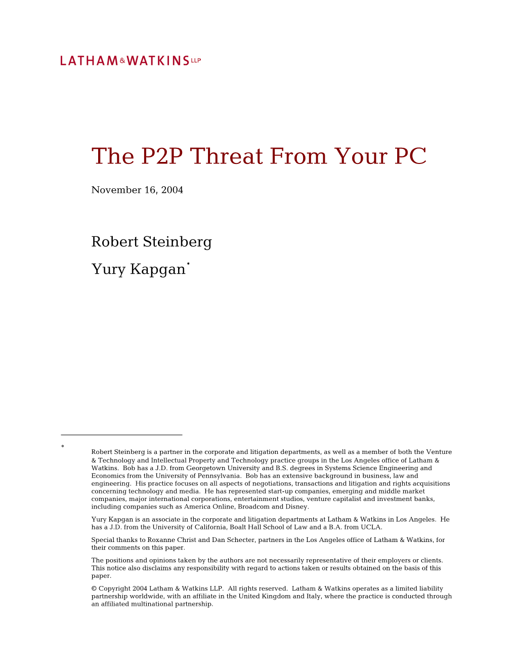 The P2P Threat from Your PC