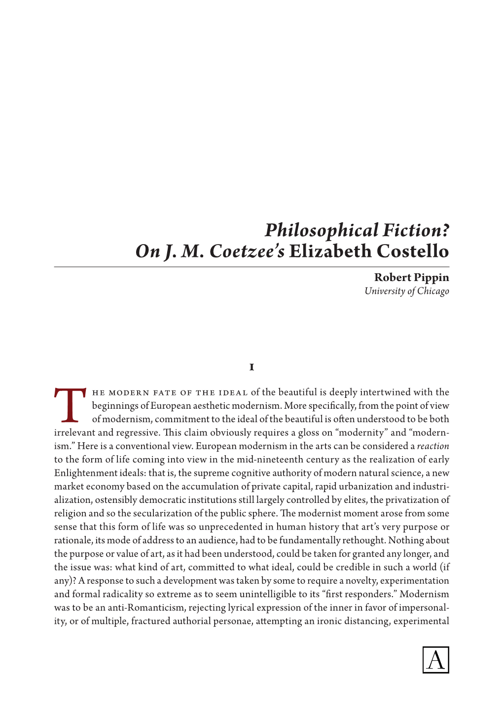 Philosophical Fiction? on J. M. Coetzee's Elizabeth Costello