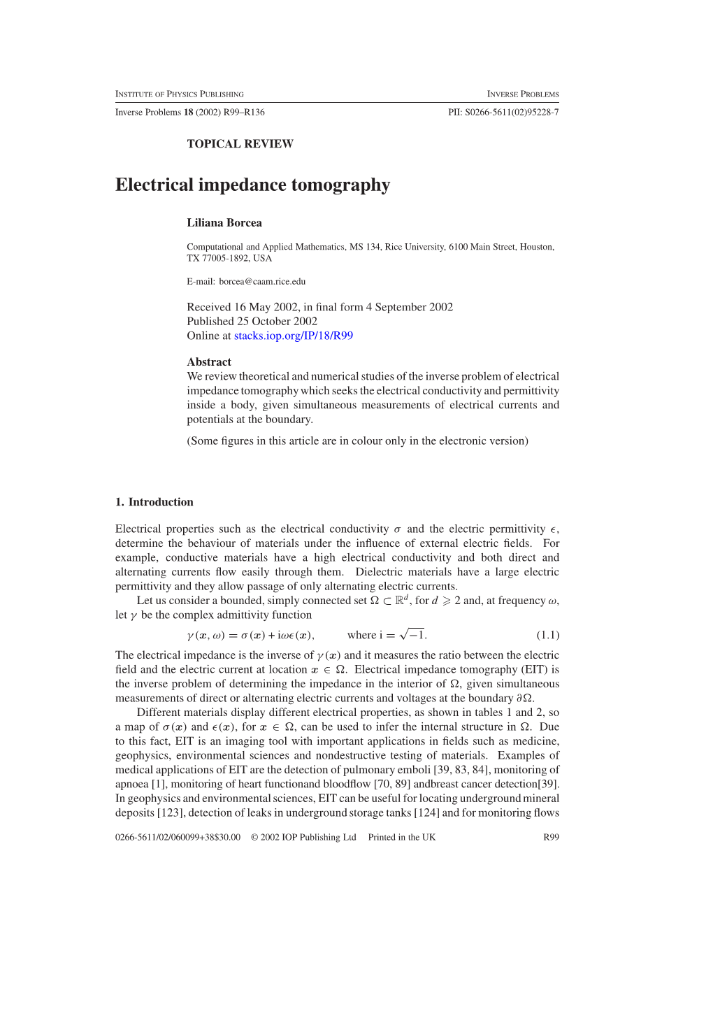 Electrical Impedance Tomography