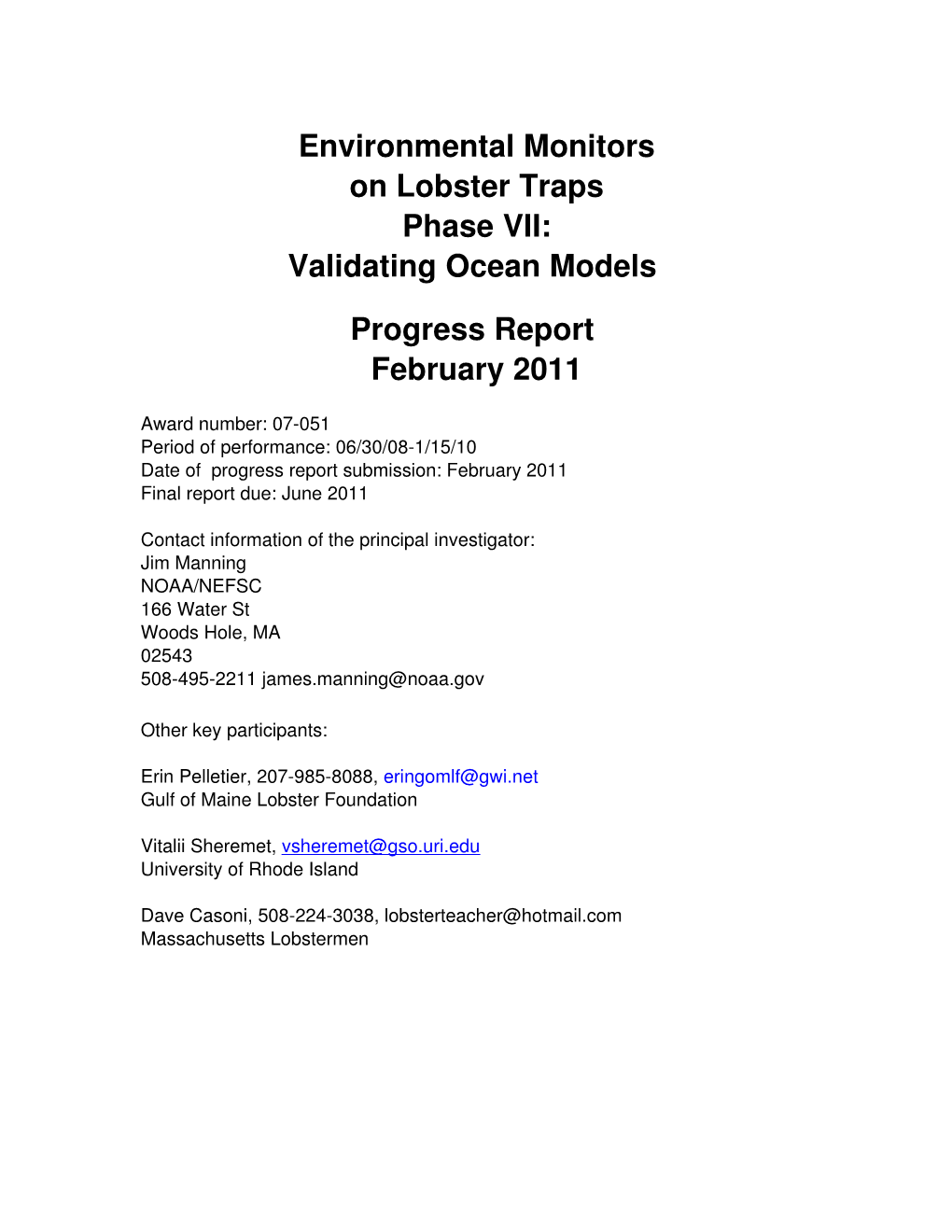 Environmental Monitors on Lobster Traps Phase VII: Validating Ocean Models