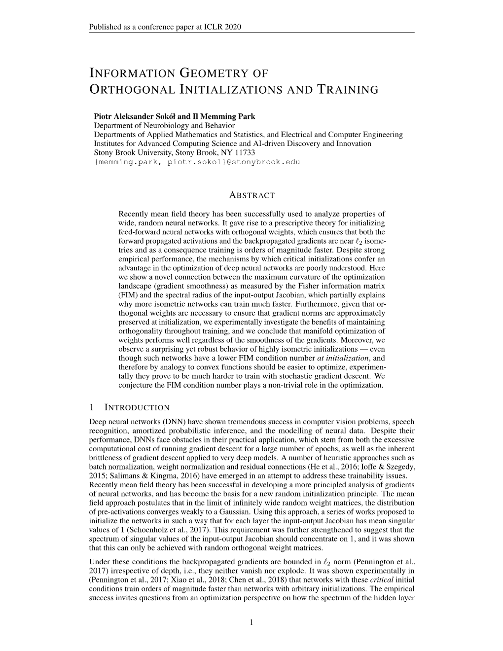 Information Geometry of Orthogonal Initializations and Training