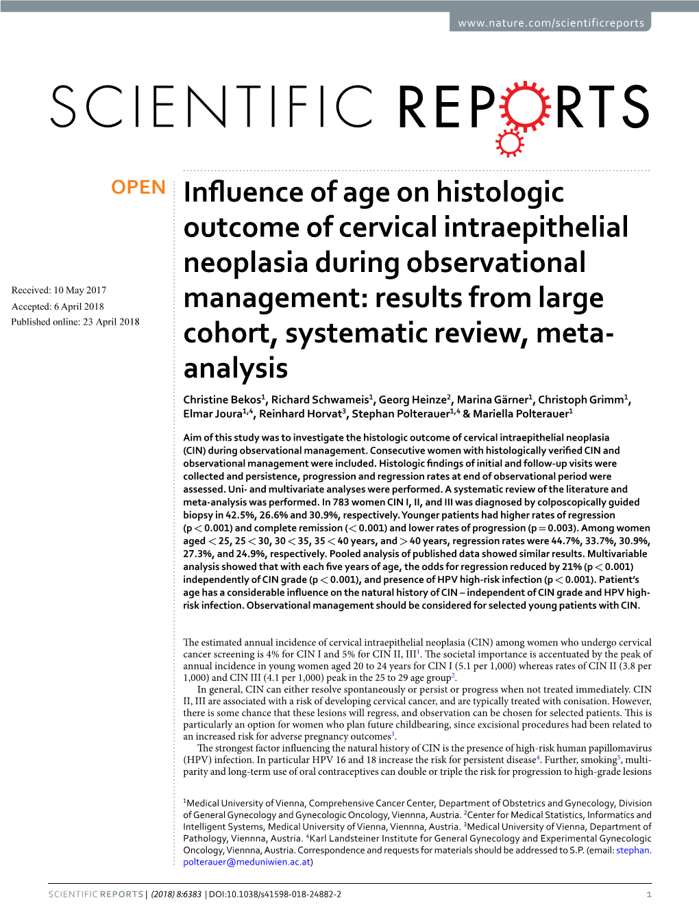 Influence of Age on Histologic Outcome of Cervical Intraepithelial Neoplasia