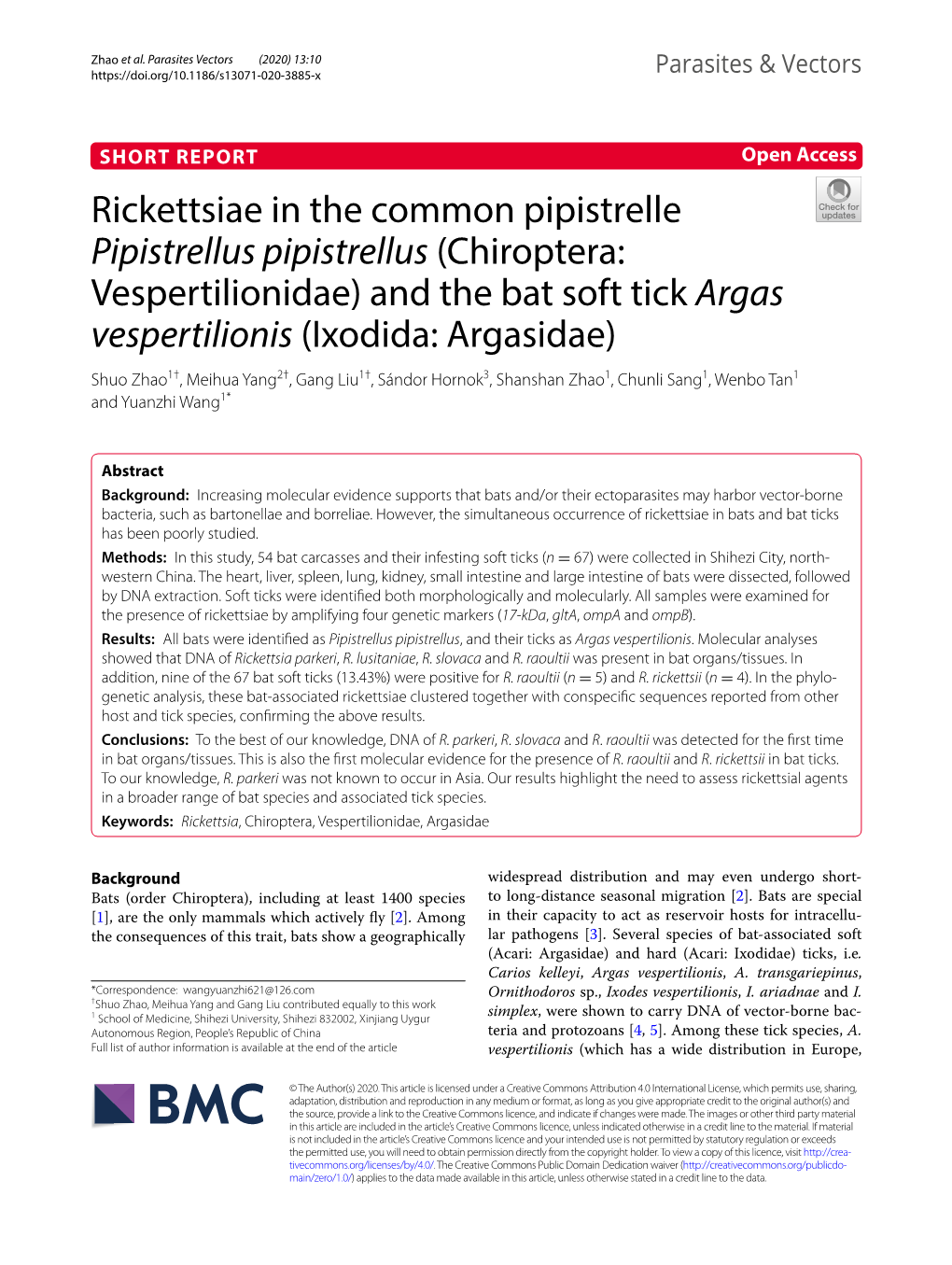 (Chiroptera: Vespertilionidae) and the Bat Soft Tick Argas Vespe
