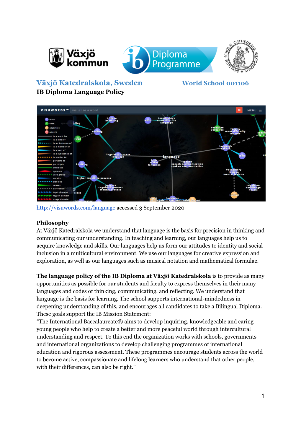 Växjö Katedralskola, Sweden World School 001106 IB Diploma Language Policy
