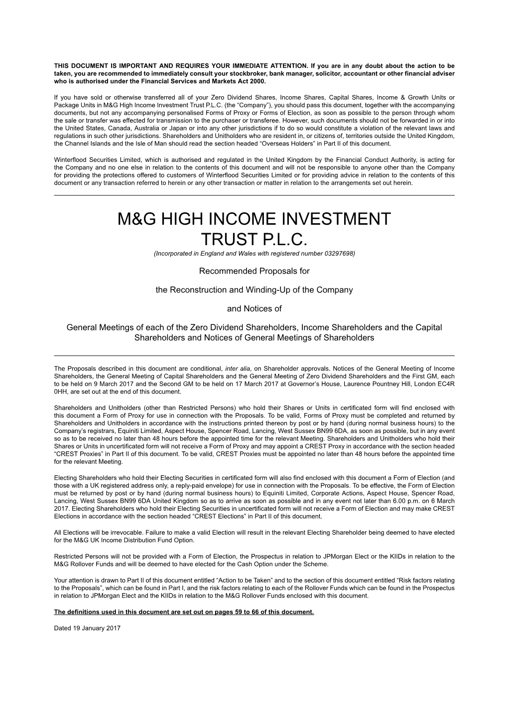 M&G High Income Investment Trust P.L.C