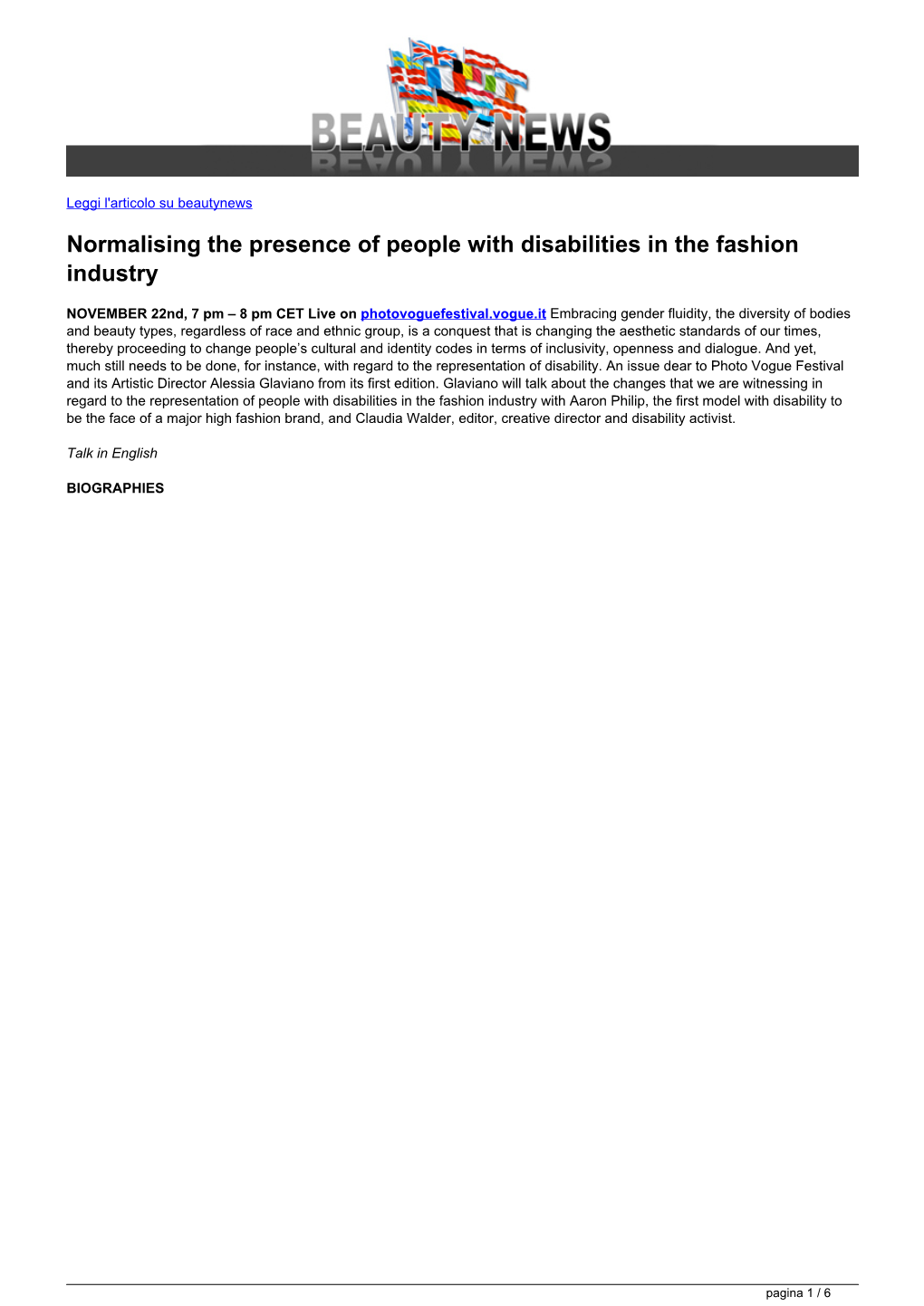 Normalising the Presence of People with Disabilities in the Fashion Industry