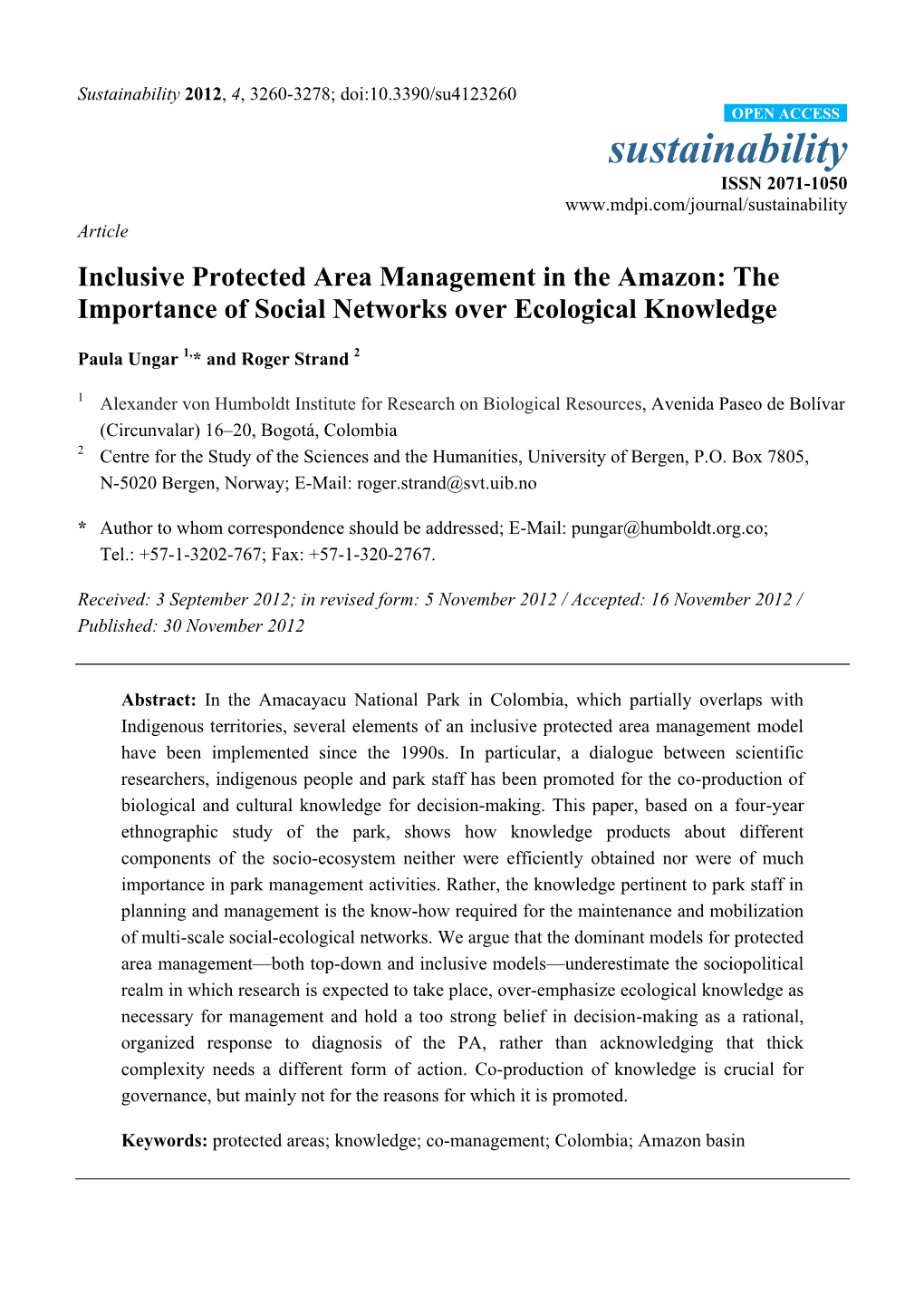 Inclusive Protected Area Management in the Amazon: the Importance of Social Networks Over Ecological Knowledge