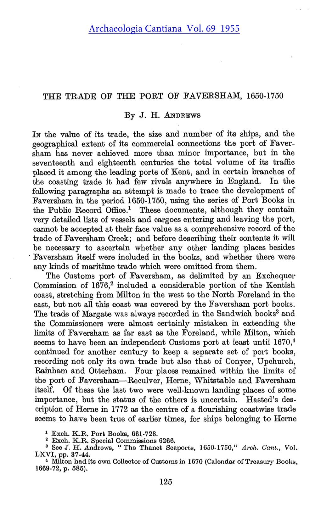 The Trade of the Port of Faversham, 1650-1750