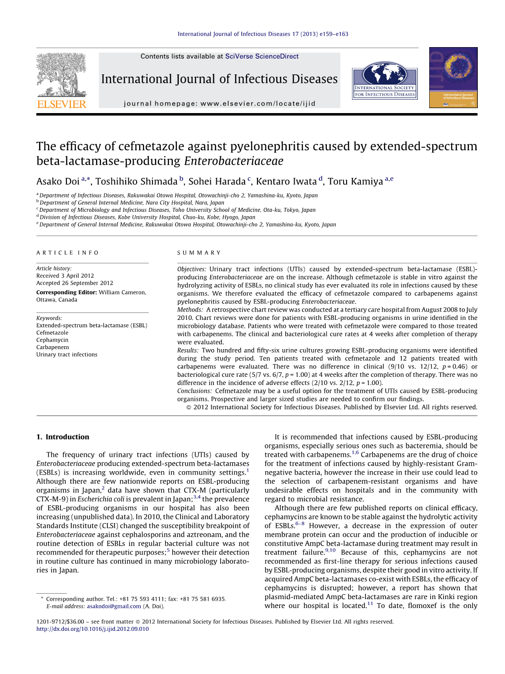 The Efficacy of Cefmetazole Against Pyelonephritis Caused by Extended