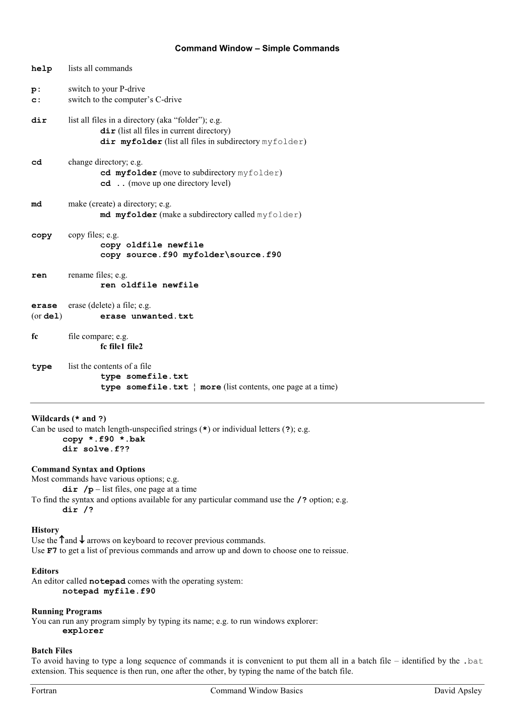 Command Window – Basic Commands