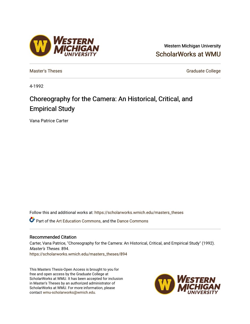 Choreography for the Camera: an Historical, Critical, and Empirical Study