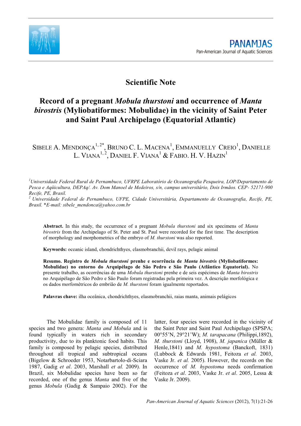 Occurrence of Devil Rays (Myliobatiformes: Mobulidae)