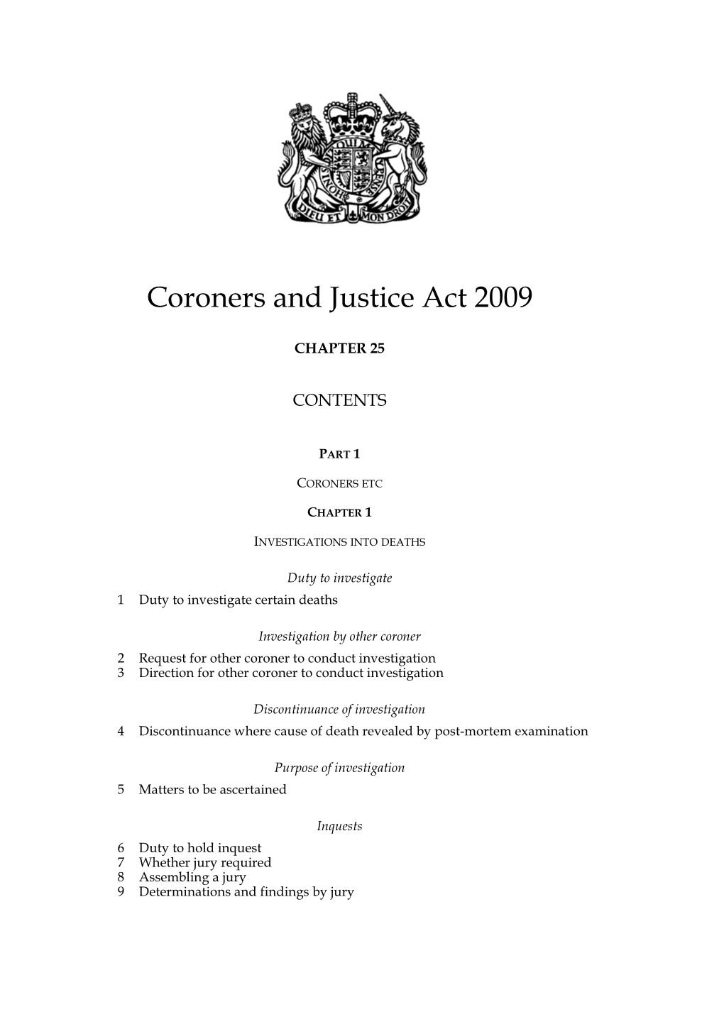 Coroners and Justice Act 2009