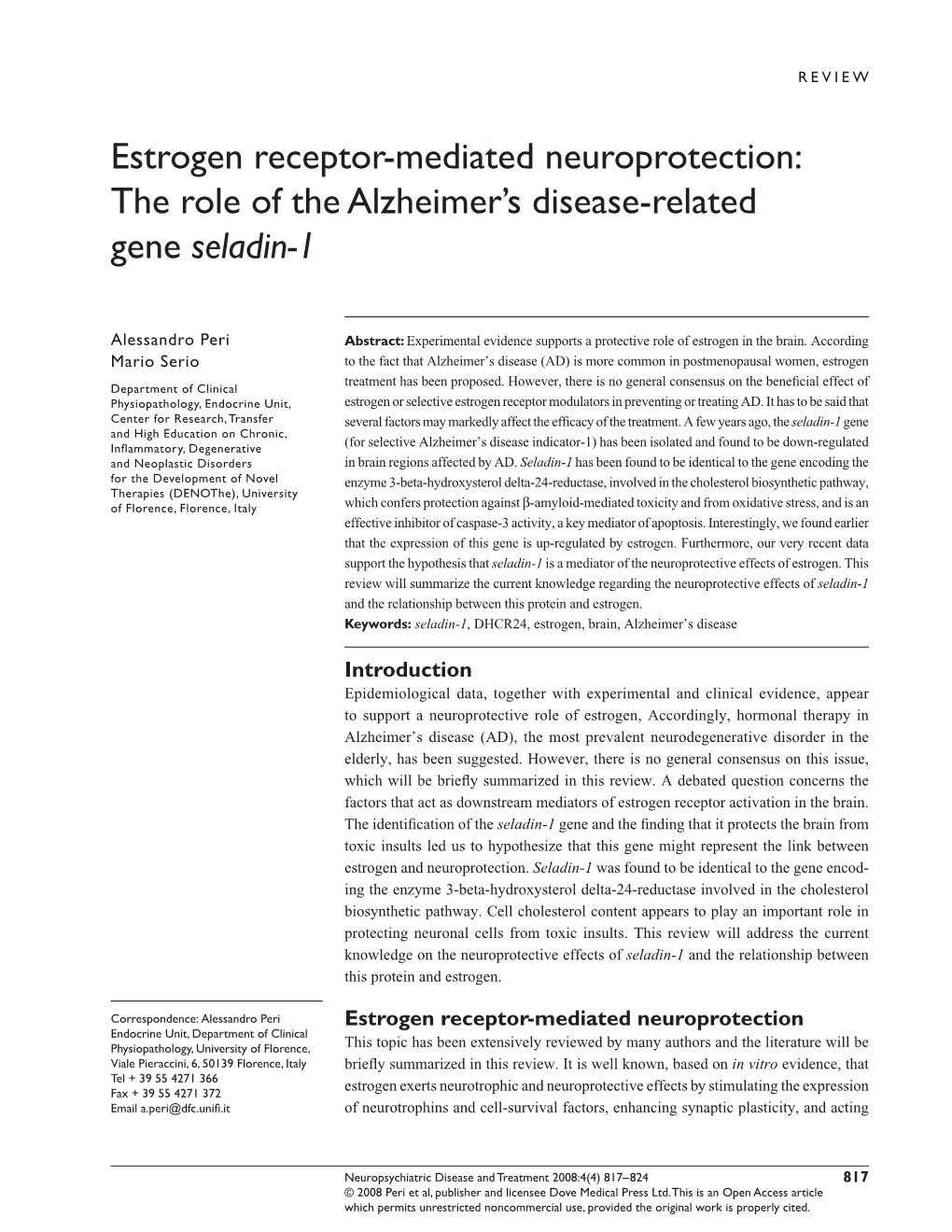 Estrogen Receptor-Mediated Neuroprotection: the Role of the Alzheimer’S Disease-Related Gene Seladin-1