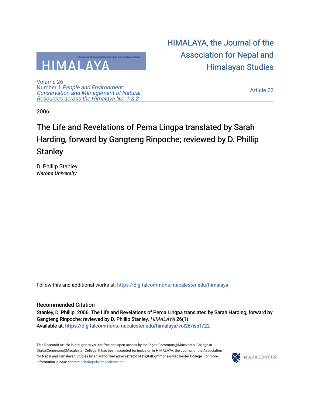 The Life and Revelations of Pema Lingpa Translated by Sarah Harding, Forward by Gangteng Rinpoche; Reviewed by D