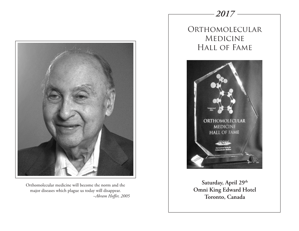 2017 Orthomolecular Medicine Hall of Fame