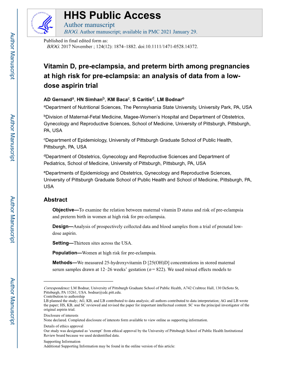 Vitamin D, Pre-Eclampsia, and Preterm Birth Among Pregnancies at High Risk for Pre-Eclampsia: an Analysis of Data from a Low-Dos