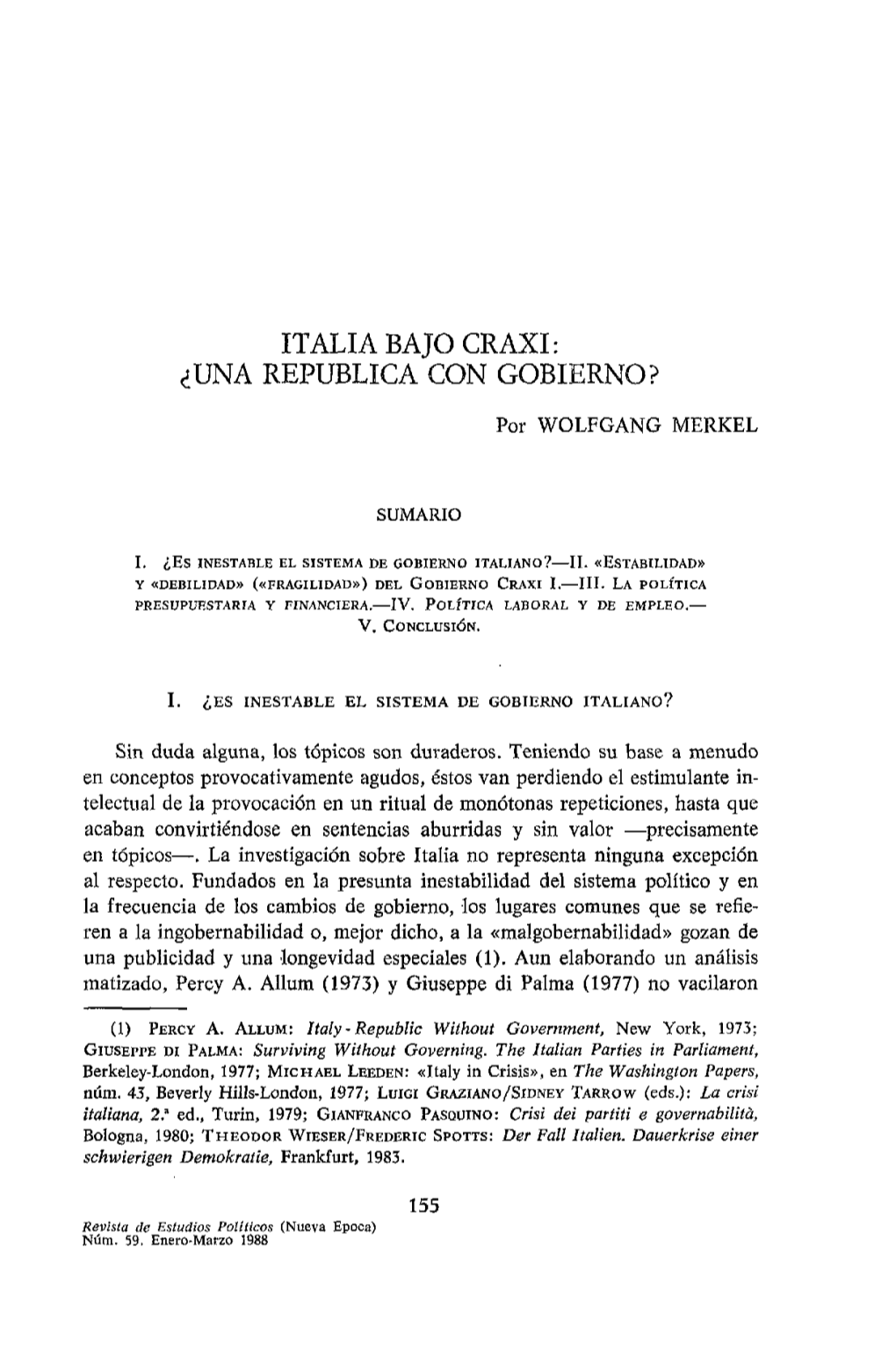 Italia Bajo Craxi: ¿Una República Con Gobierno?