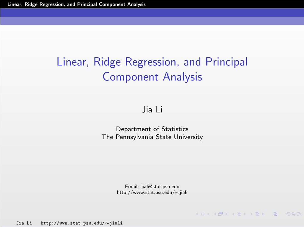 Linear, Ridge Regression, and Principal Component Analysis