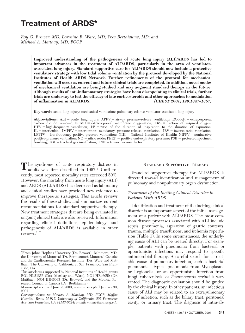 Treatment of ARDS*