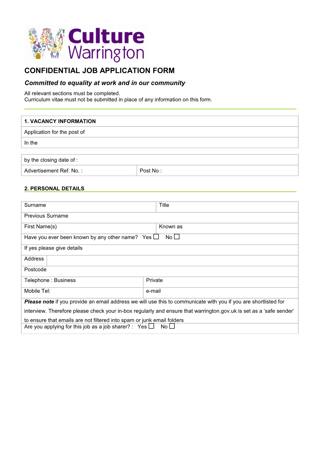 Confidential Job Application Form