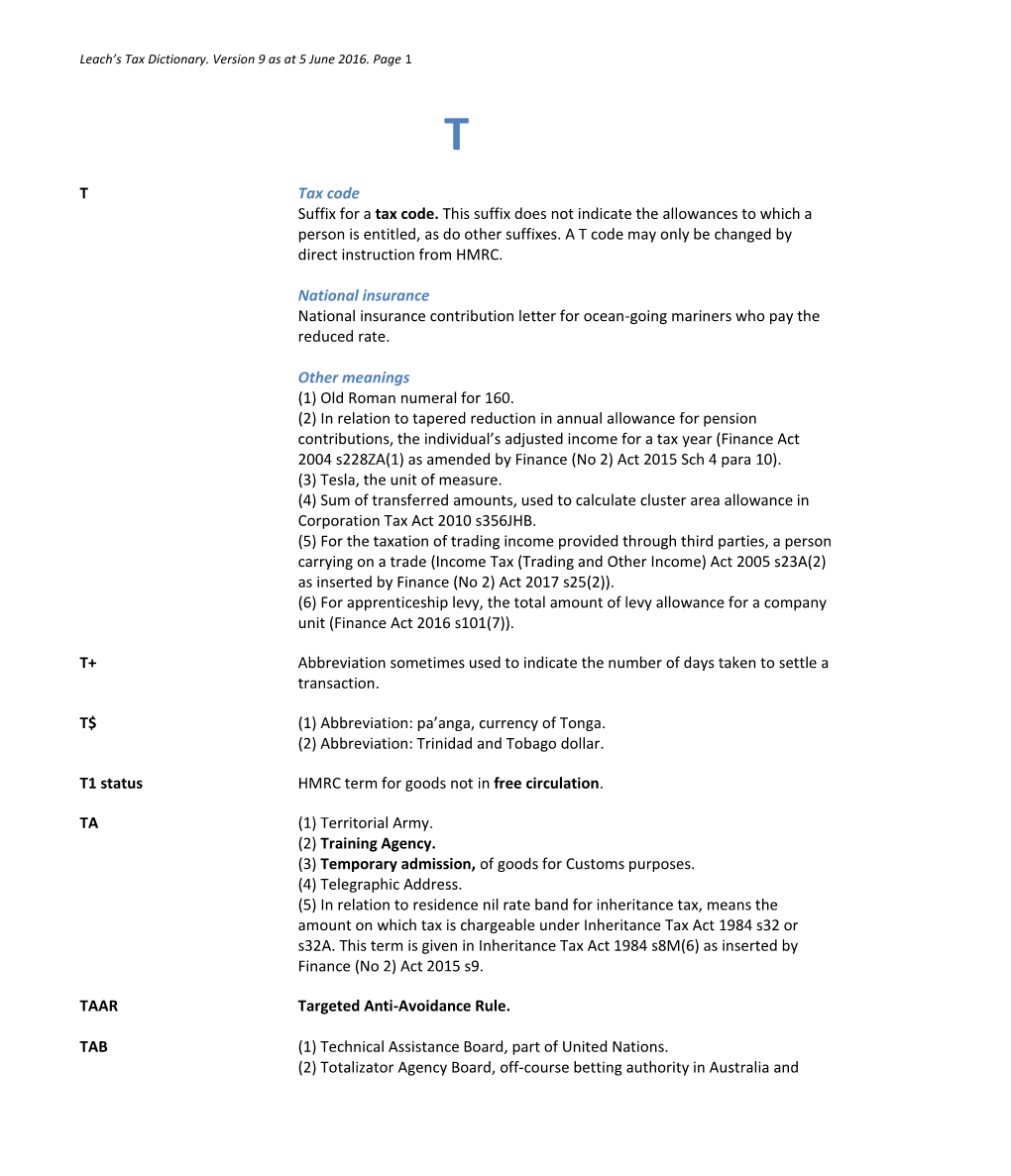 Tax Dictionary T