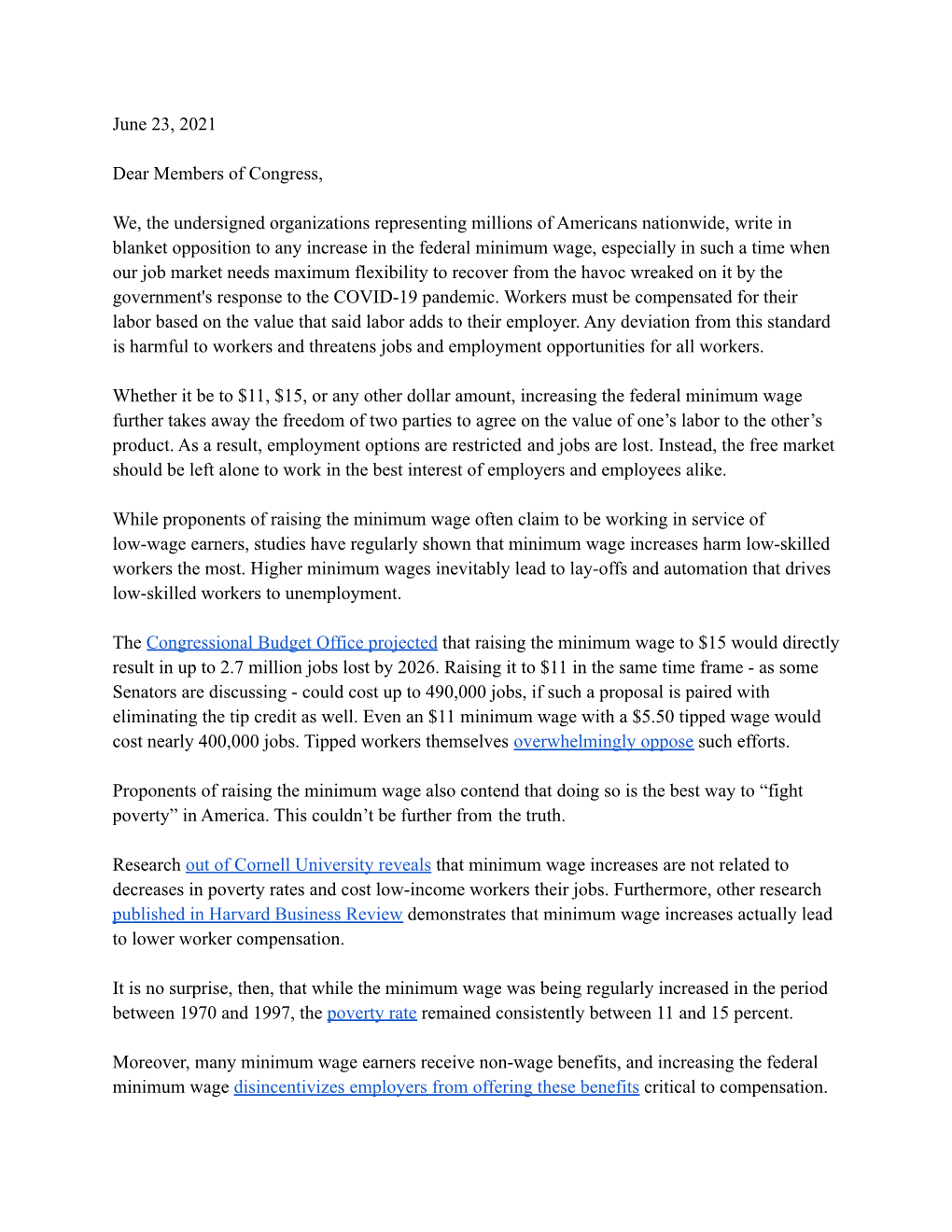 Minimum Wage Coalition Letter Freedomworks