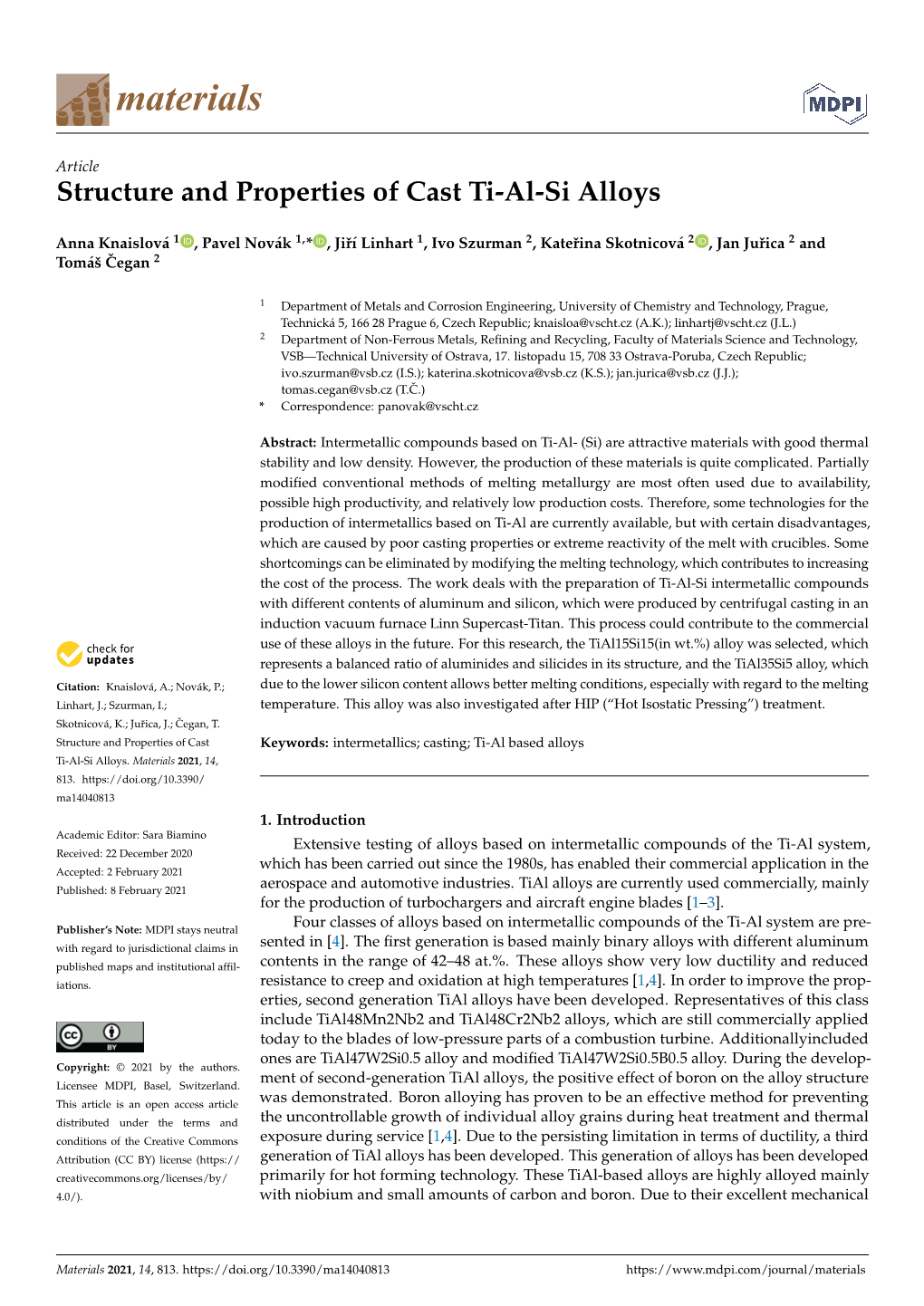 Structure and Properties of Cast Ti-Al-Si Alloys