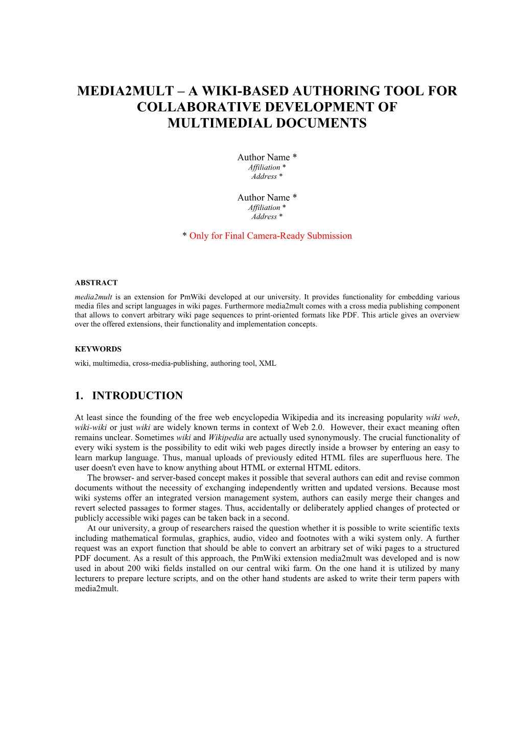 A Wiki-Based Authoring Tool for Collaborative Development of Multimedial Documents