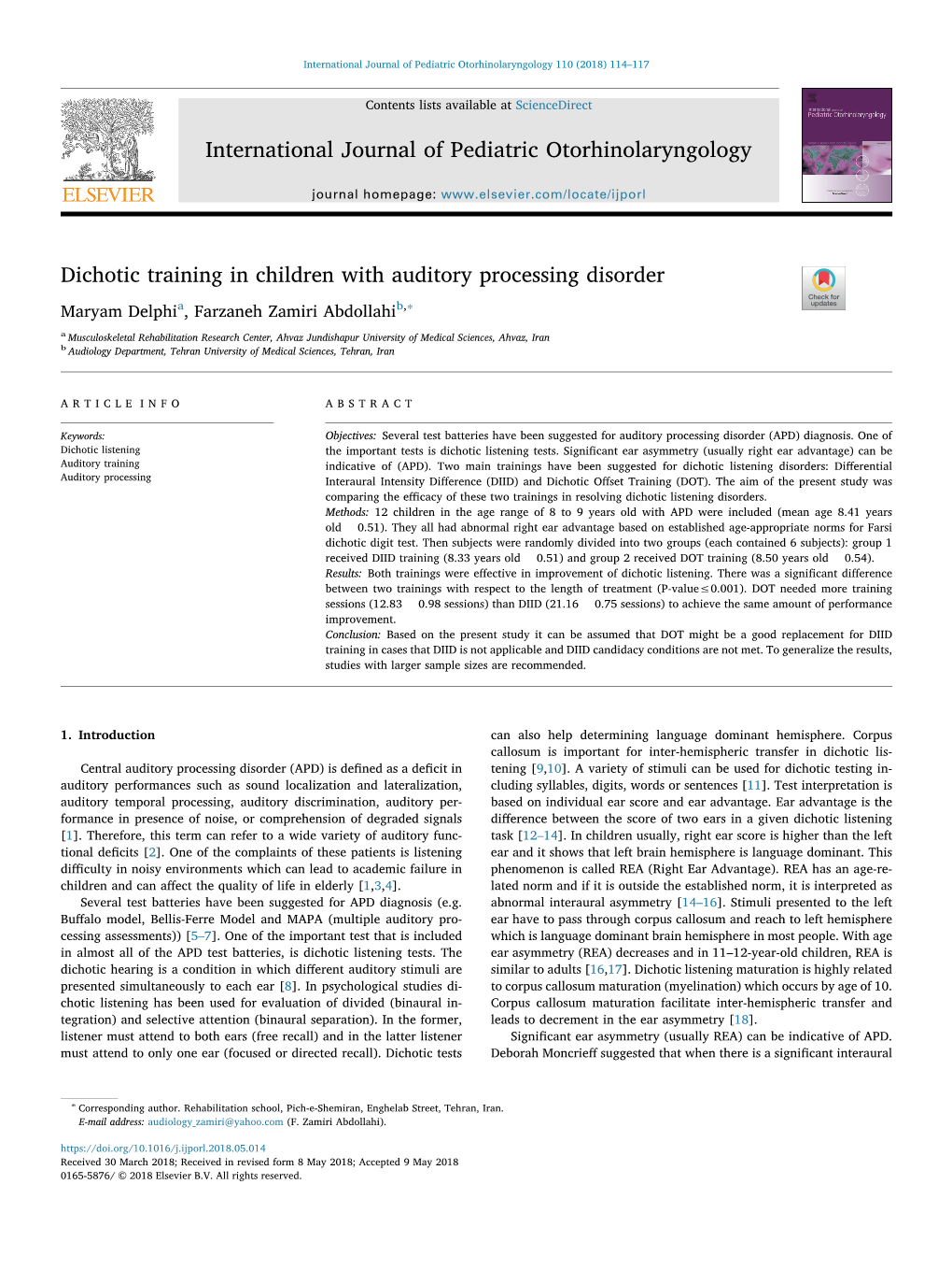 Dichotic Training in Children with Auditory Processing Disorder