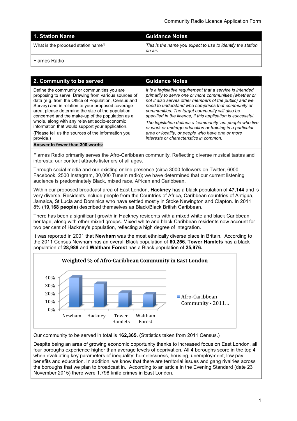 1. Station Name Guidance Notes 2. Community to Be Served
