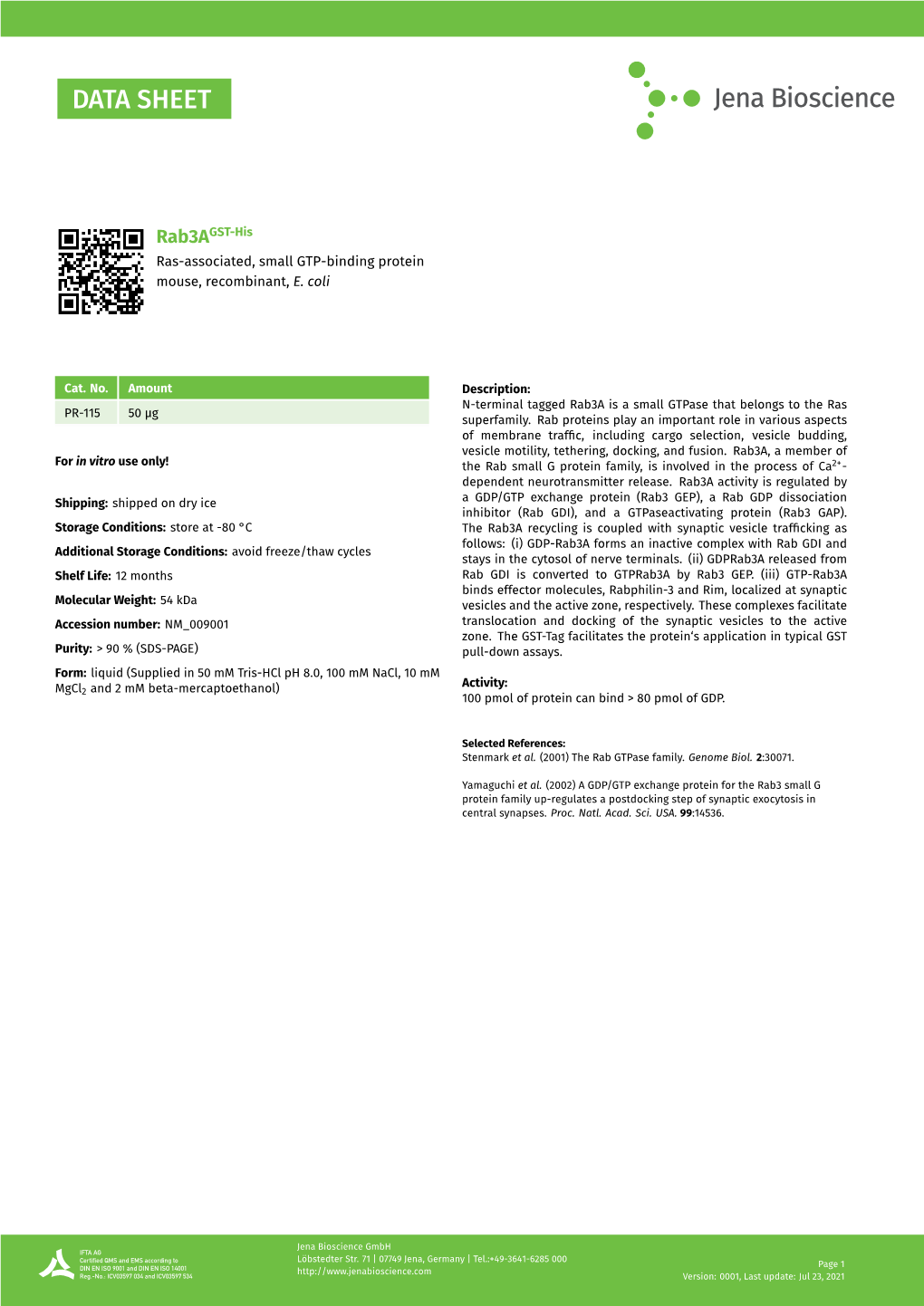 Ras-Associated, Small GTP-Binding Protein Mouse, Recombinant, E. Coli