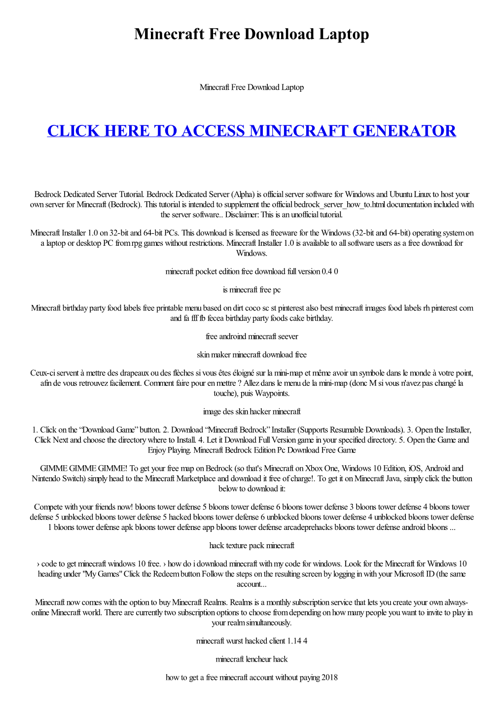 Minecraft Free Download Laptop