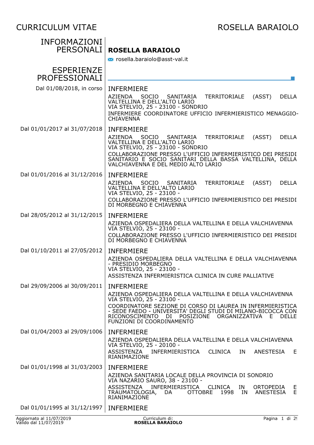 Curriculum Vitae Rosella Baraiolo Informazioni Personali