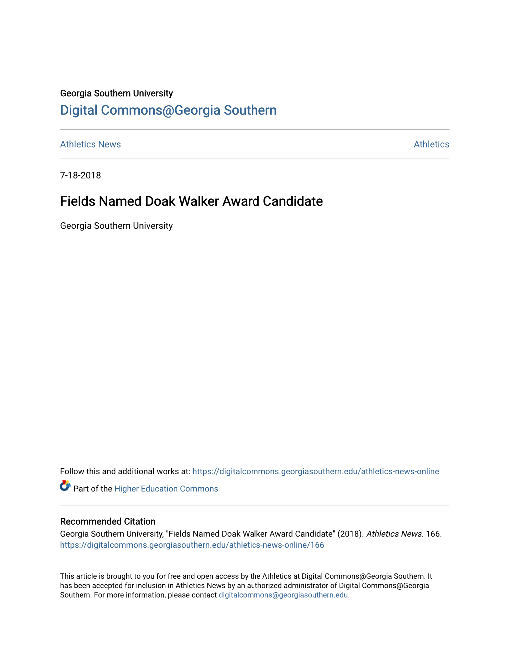 Fields Named Doak Walker Award Candidate