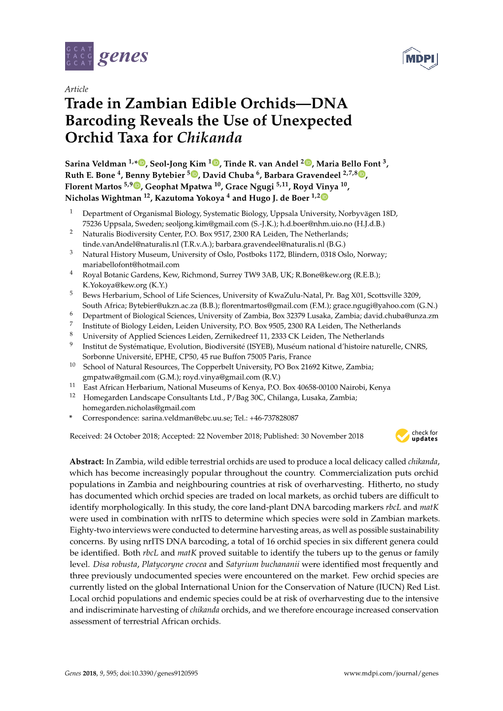 Trade in Zambian Edible Orchids—DNA Barcoding Reveals the Use of Unexpected Orchid Taxa for Chikanda