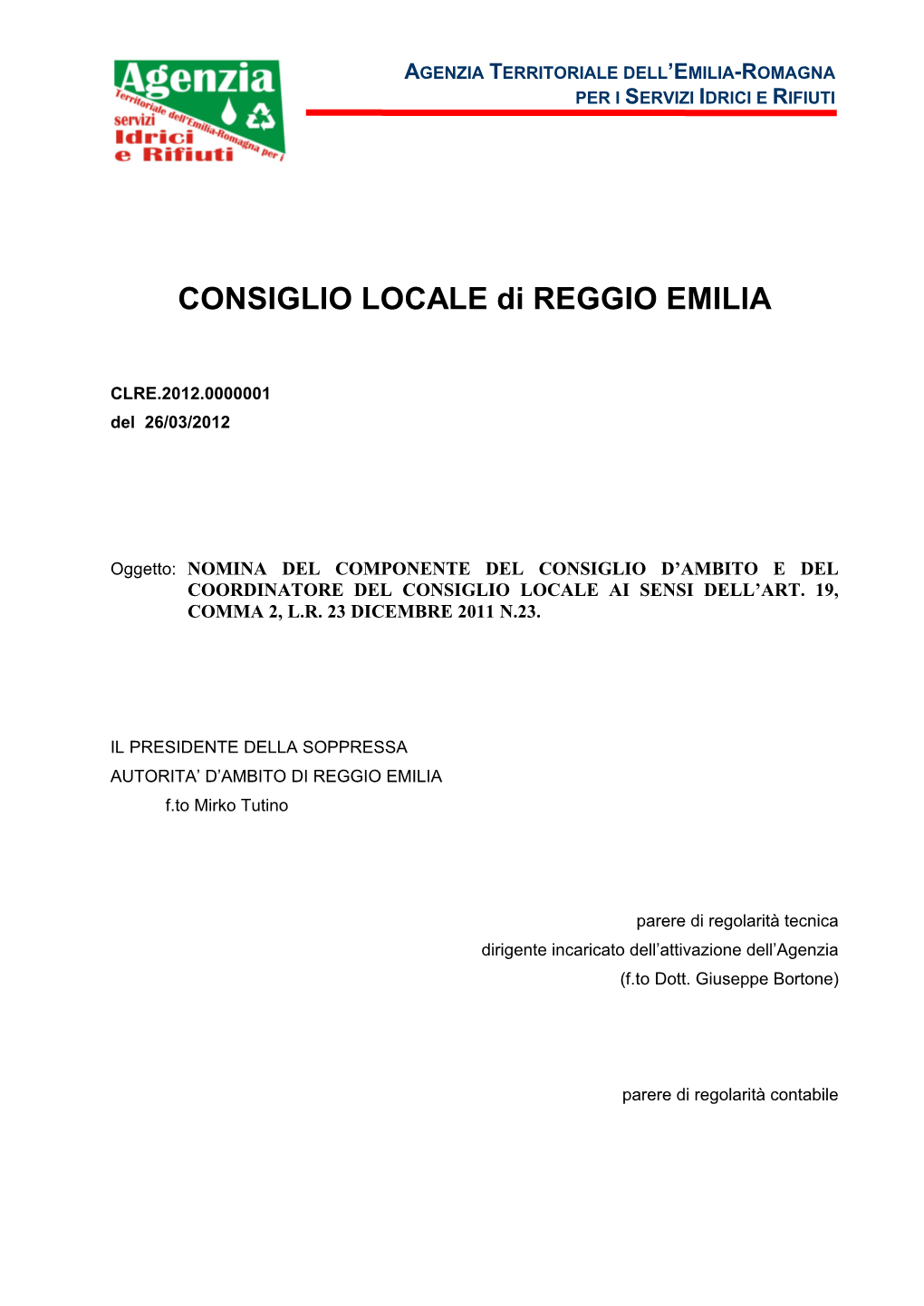 CONSIGLIO LOCALE Di REGGIO EMILIA