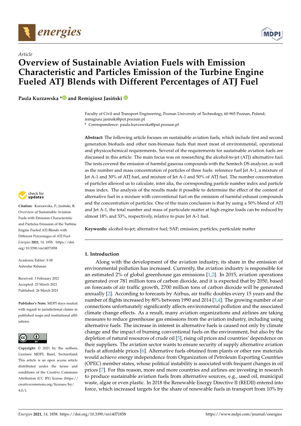 Overview of Sustainable Aviation Fuels with Emission