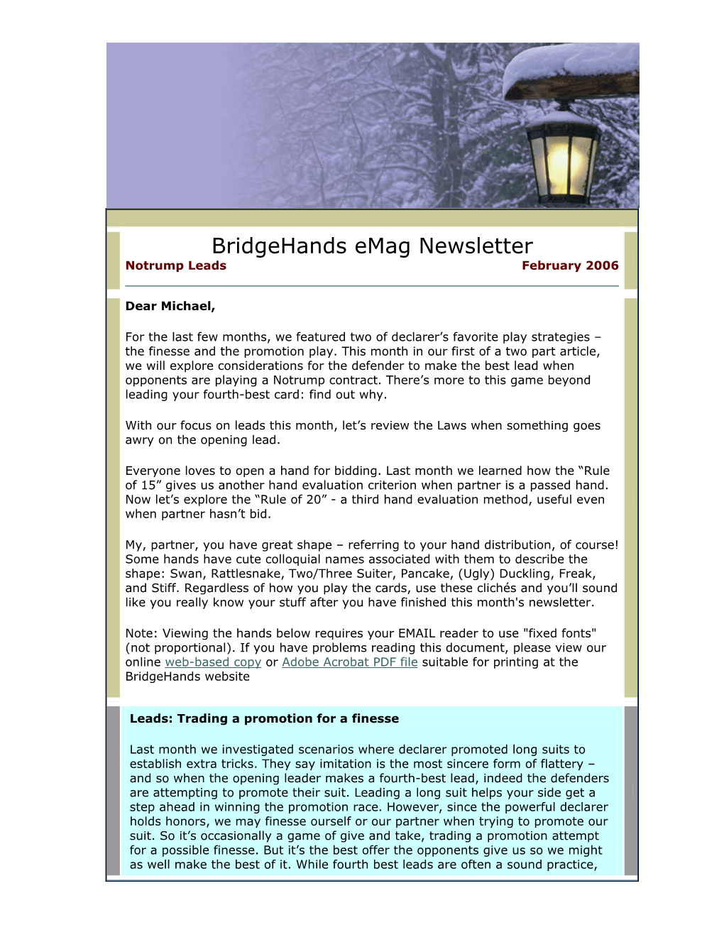 Bridgehands Emag Newsletter Notrump Leads February 2006