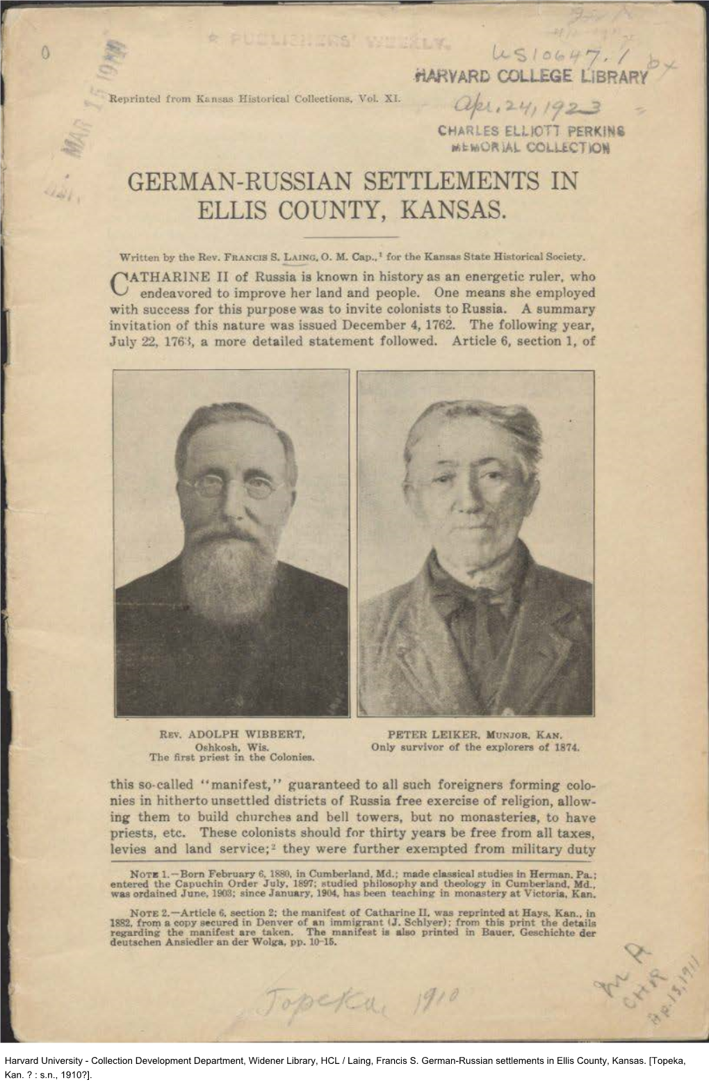 German-Russian Settlements in Ellis County, Kansas