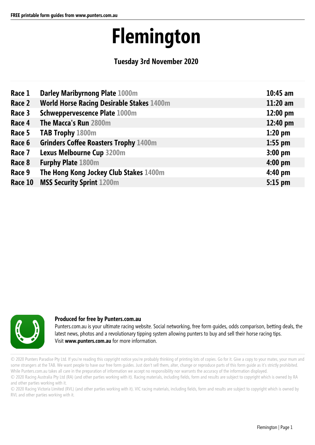 Flemington Printable Form Guide