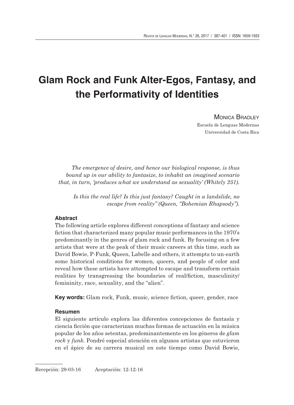 Glam Rock and Funk Alter-Egos, Fantasy, and the Performativity of Identities