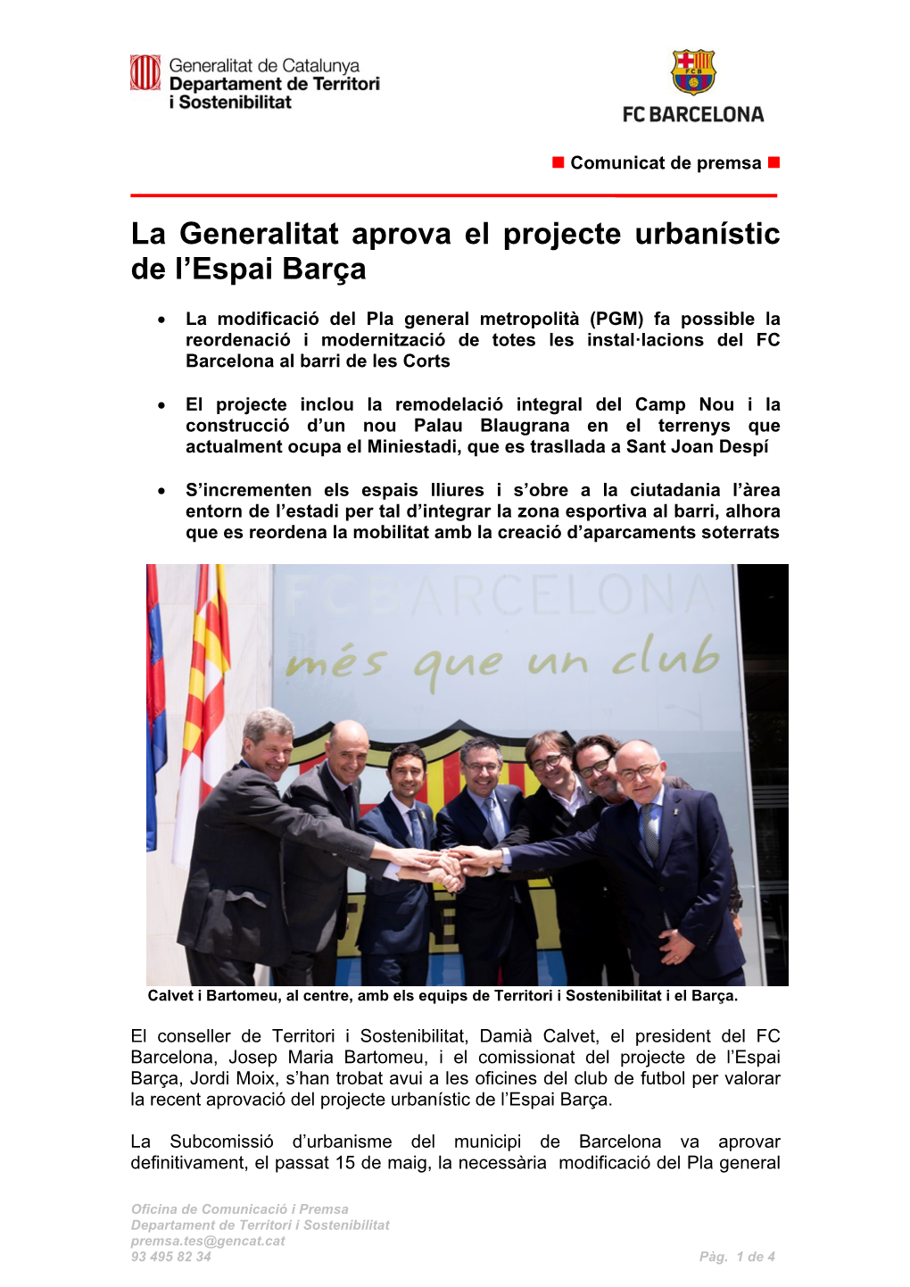 La Generalitat Aprova El Projecte Urbanístic De L'espai Barça