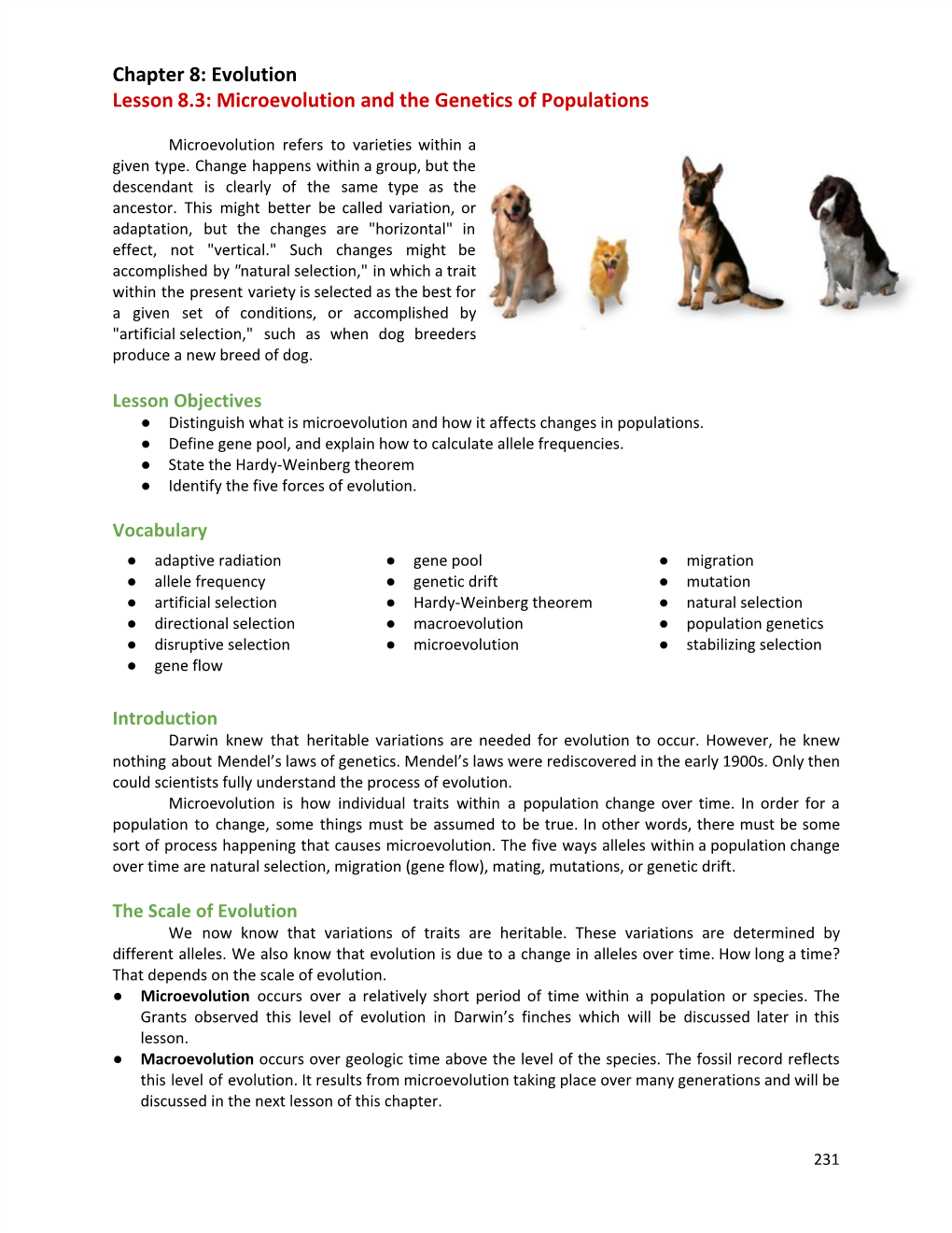 Microevolution and the Genetics of Populations ​ ​ Microevolution Refers to Varieties Within a Given Type