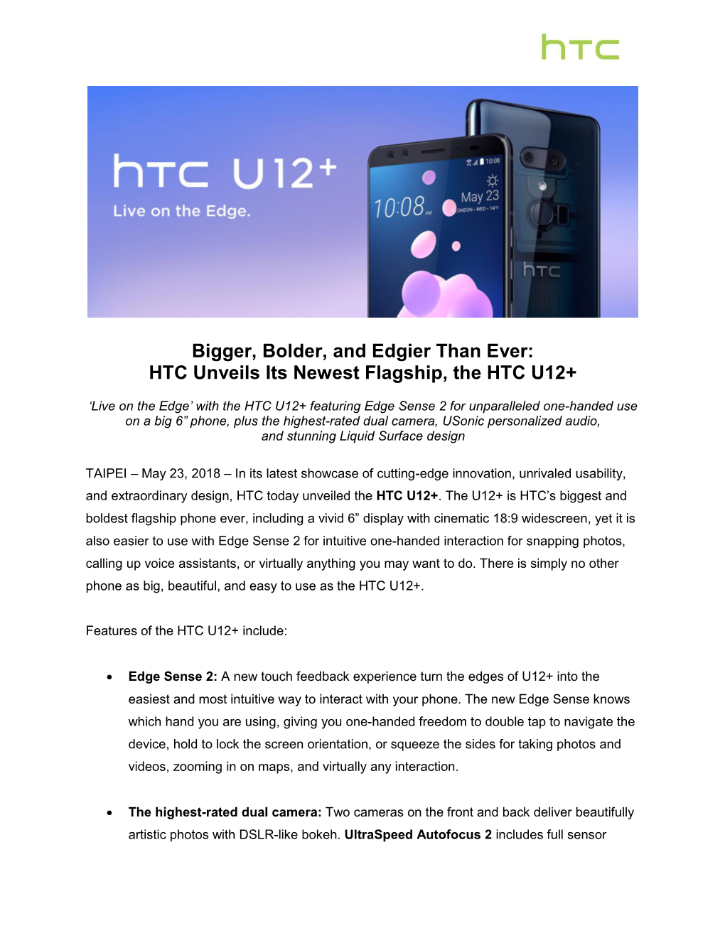 HTC Unveils Its Newest Flagship, the HTC U12+